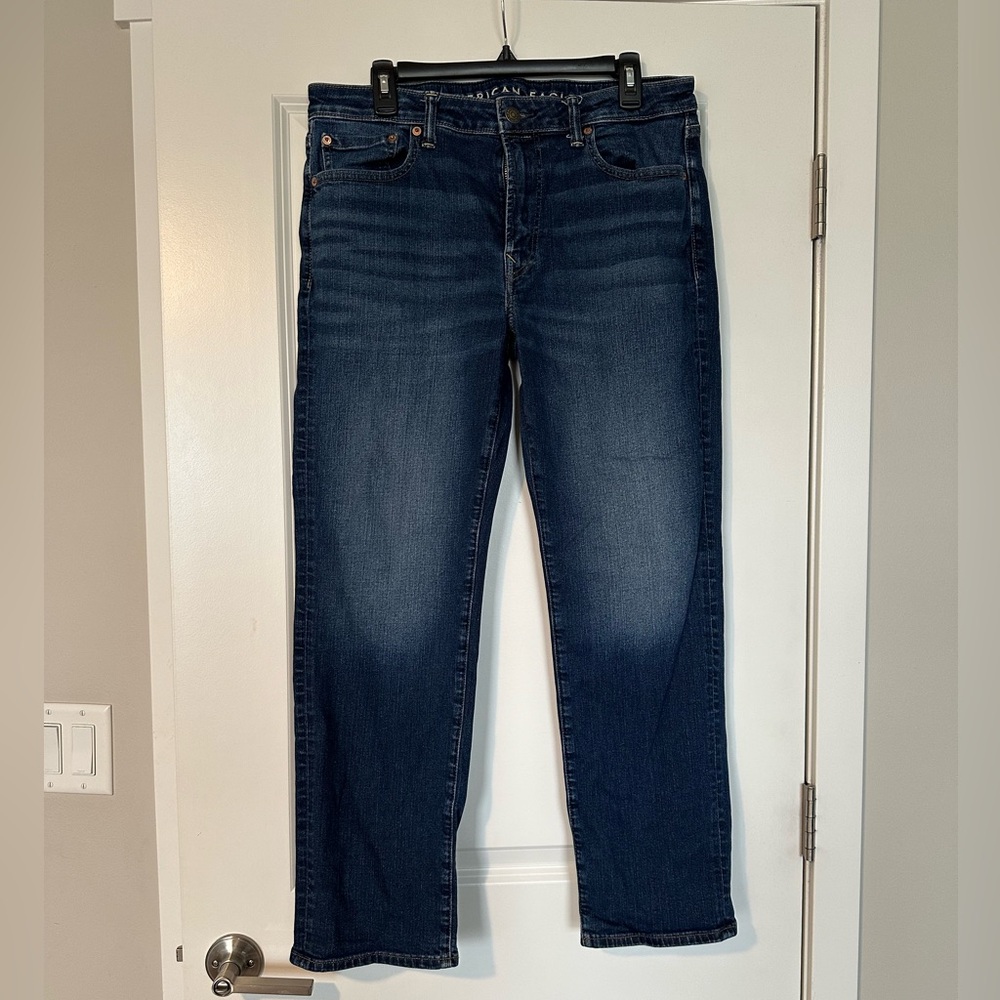 American Eagle Airflex Athletic Fit Jeans Mens 33x30 Blue Straight Stretch EUC